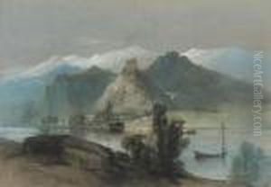 An Alpine Lake Scene by Henry Bright
