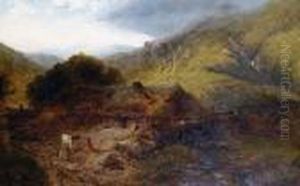 A Welsh Landscape With Snowdon Beyond by Henry Bright