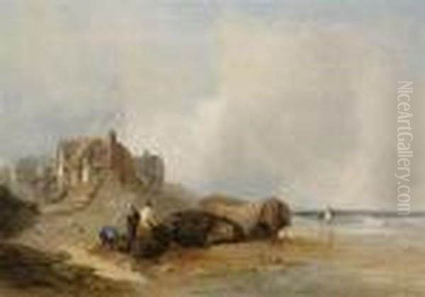 Figures And Boats In The Shallows Before A Coastal Village - view 1