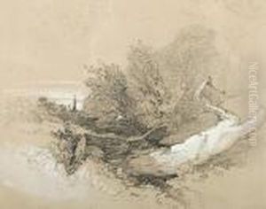 A Landscape With A Fallen Tree And Norwich In The Distance by Henry Bright