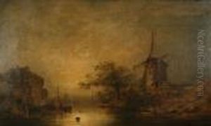 Windmill By A River by Henry Bright