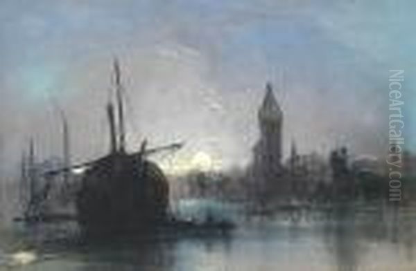 Harbour Scene By Moonlight - view 1