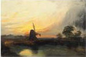 A Windmill At Sunset by Henry Bright