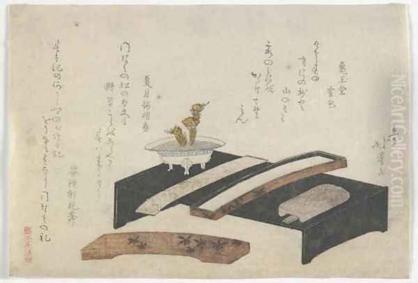 Surimono illustrating a writing desk Edo period - view 1