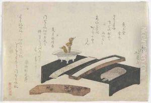 Surimono illustrating a writing desk Edo period by Toyota Hokkei