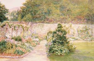 The Garden at Undermount Bonchurch Isle of Wight with St Boniface in the distance by A. Foord Hughes