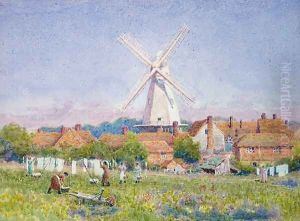 Women Hanging Washing Cranbrook Mill Kent by A. Foord Hughes