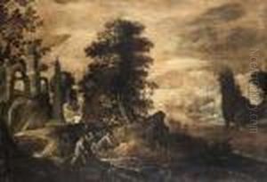 Paesaggio Fluviale Conarchitetture Classiche In Rovina E Pescatori In Riva by Paul Bril