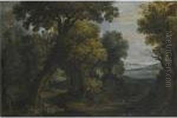 A Wooded Fluvial Landscape With Hunters Shooting Birds - view 1