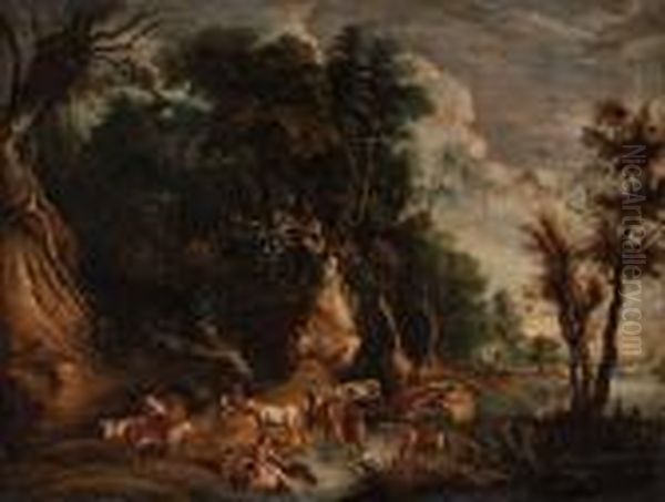 Flodlandskap Med Boskap Och Figurer - view 1