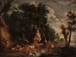 Flodlandskap Med Boskap Och Figurer by Paul Bril