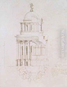 Elevation cross section and plan of an unrealised baptistery for St Pauls Cathedral