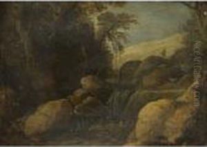 A Landscape With A Goat Herder And His Flock Near A Waterfall by Paul Bril