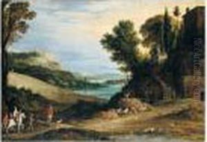An Italianate Landscape With A 
Hawking Party Approaching A Villa, Other Huntsmen And A Hilltop Town 
Beyond