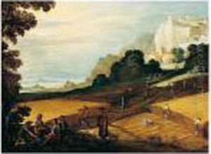 A Harvesting Scene With Workers Eating And Resting In The Foreground by Paul Bril
