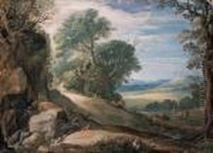 An Italianate Landscape With
Herdsmen And Cattle By A Stream,buildings In The Hills Beyond by Paul Bril