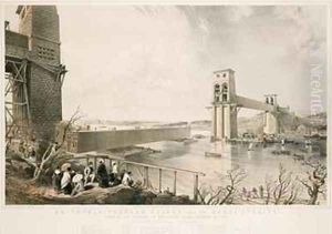 Britannia Tubular Bridge during construction by George Hawkins