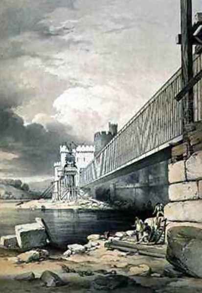 Conway Tubular Bridge with the Preparations for Raising the Second Tube - view 1