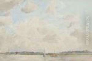 Broadland Landscape With Boats by Arthur John Trevor Briscoe