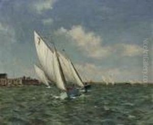 Orford White Wings Racing On The River Alde by Arthur John Trevor Briscoe