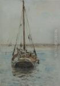 Fishing Boat At Anchor. by Arthur John Trevor Briscoe