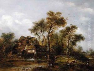 Overshot Mill with Man Fishing by Richard Hilder