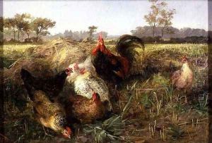 Fowls in the Stubble by George Hickin