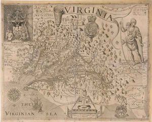John Smiths Map of Virginia by William Brassey Hole