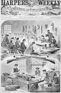 Men and Women filling cartridges at the arsenal at Watertown Massachusetts by Winslow Homer
