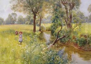 Picking summer flowers by the stream by Charles W. Hopper