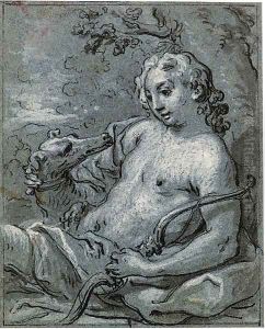 Adonis resting with his dog by Claude-Guy Halle