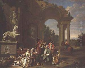 A Hunting party in classical ruins by Peter Jacob Horemans