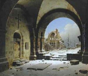 Cloister Ruins in Winter by Carl Georg Adolph Hasenpflug