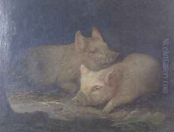 Two Prize Pigs in an Interior - view 1