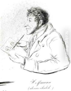 Self portrait of Hoffmann depicting himself making a self portrait by Hoffmann, Ernst Theodor Wilhelm