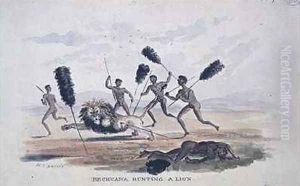 Bechuana Hunting a Lion by William Cornwallis Harris