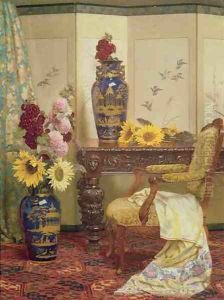 Sunflowers and Hollyhocks by Kate Hayllar