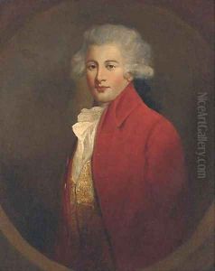 Portrait of a young gentleman, half-length, in a red jacket and white cravat by John Hoppner