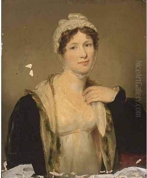 Portrait of Mrs Carpenter, nee Geddes, half-length, in a white dress and black fur trimmed cloak - view 1