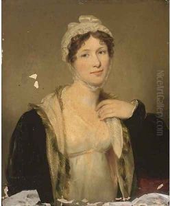 Portrait of Mrs Carpenter, nee Geddes, half-length, in a white dress and black fur trimmed cloak by John Hoppner