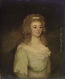 Portrait of Mrs. Denis, bust-length, in a blue dress by John Hoppner