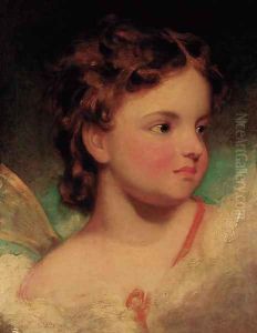 Portrait of a child, head-and-shoulders, as an angel