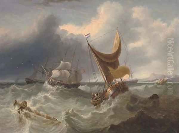 A crowded merchantman in the Channel amidst other shipping - view 1