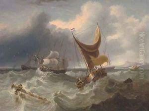 A crowded merchantman in the Channel amidst other shipping by James Duffield Harding