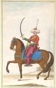 A Turkish horseman carrying a sabre riding to the left by Nicolas Hoffmann