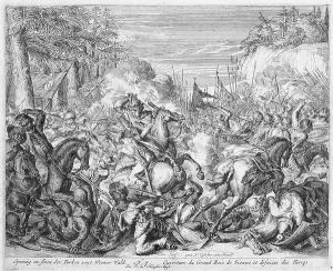 Vienna Print Cycle Polish Cavalry Beginning Battle in the Vienna forest by Romeyn de Hooghe
