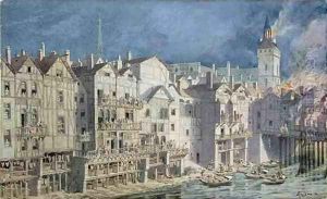 Fire at the Pont aux Meuniers in 1621 by Theodor Josef Hubert Hoffbauer