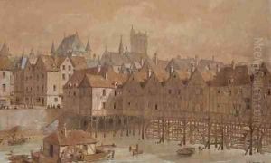 The Grand Chatelet and the Pont aux Meuniers by Theodor Josef Hubert Hoffbauer