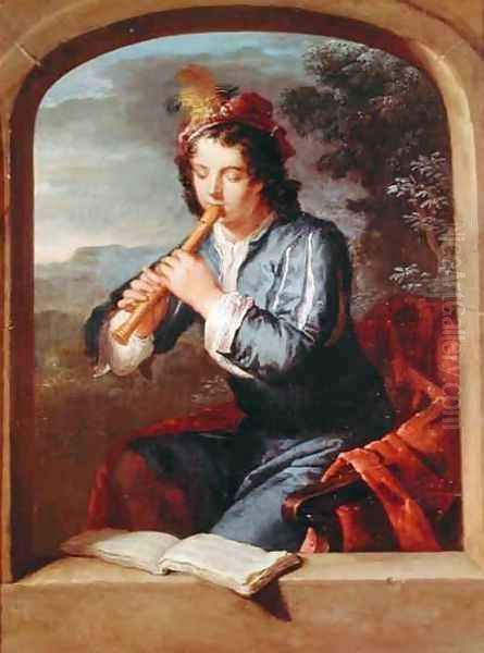 Young Man Playing the Flute - view 1