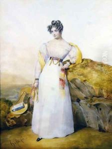 Portrait of a lady in a landscape by Henri Joseph Hesse